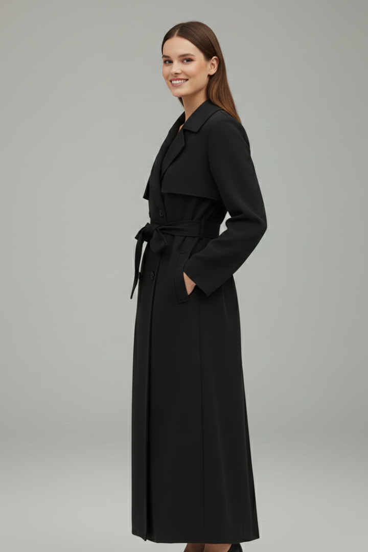 Prisca | Women's Long Trench Coat with Belt & Buttons