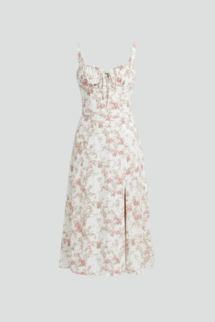 Vera | Women's Midi Dress | Shoulder Straps Patterned Skirt