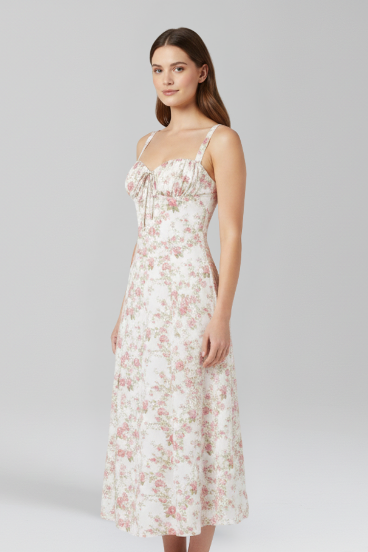 Vera | Women's Midi Dress | Shoulder Straps Patterned Skirt