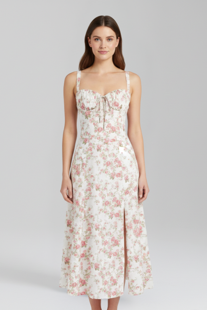 Vera | Women's Midi Dress | Shoulder Straps Patterned Skirt