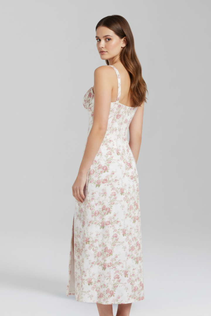 Vera | Women's Midi Dress | Shoulder Straps Patterned Skirt