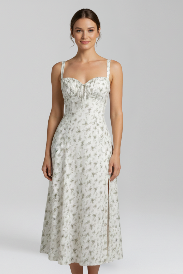 Vera | Women's Midi Dress | Shoulder Straps Patterned Skirt