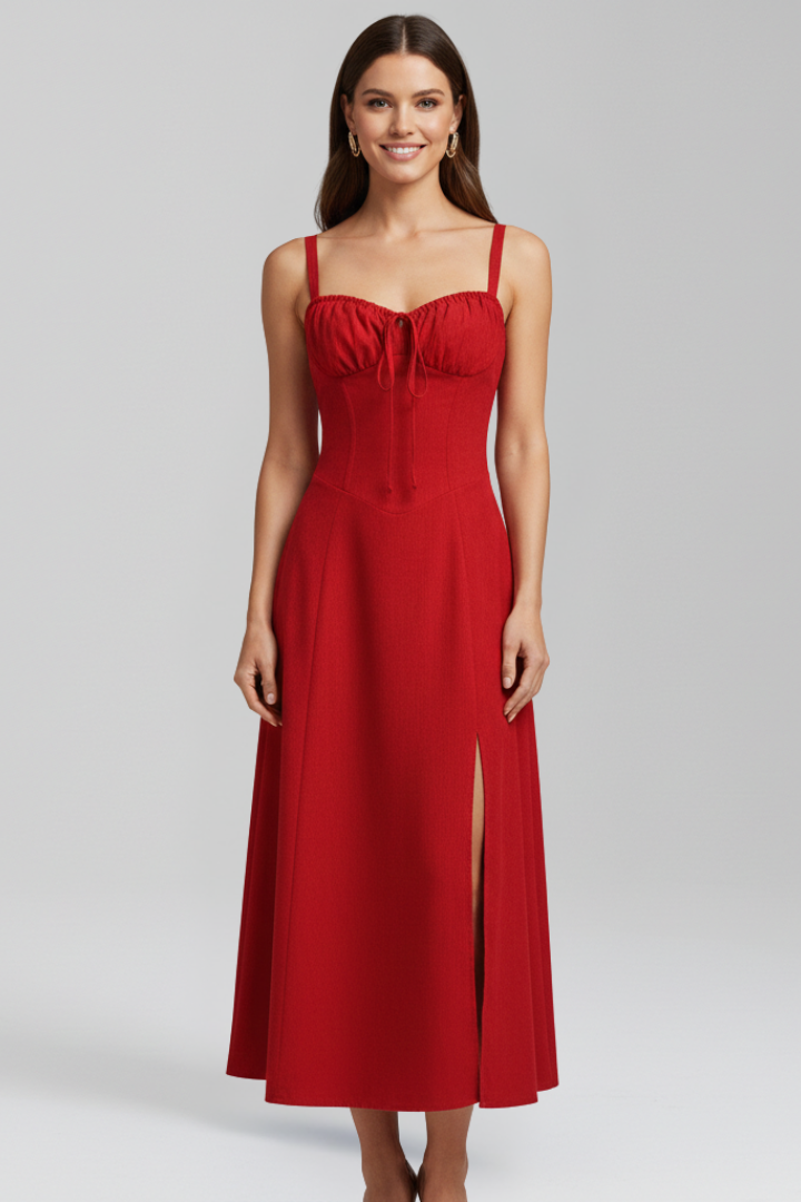 Vera | Women's Midi Dress | Shoulder Straps Patterned Skirt