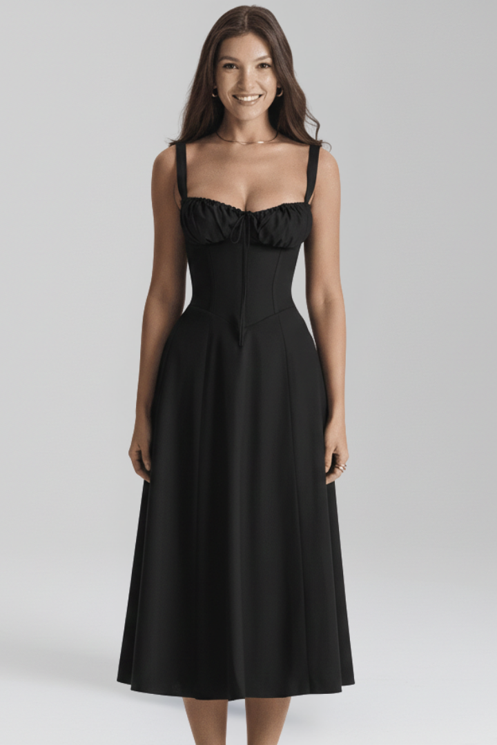Vera | Women's Midi Dress | Shoulder Straps Patterned Skirt