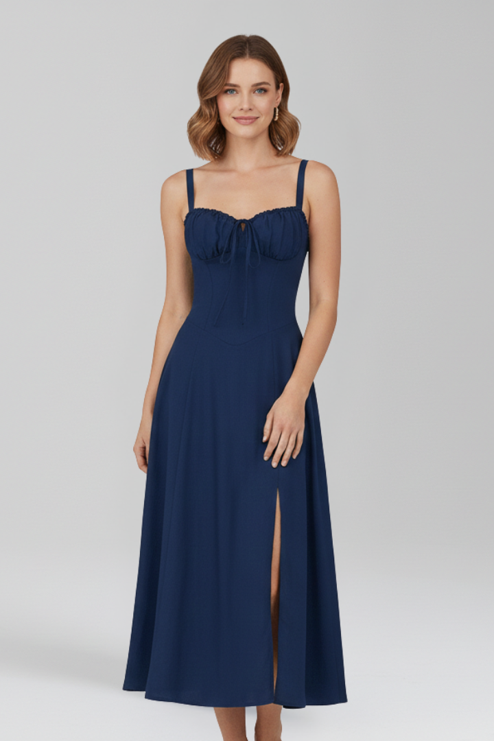 Vera | Women's Midi Dress | Shoulder Straps Patterned Skirt