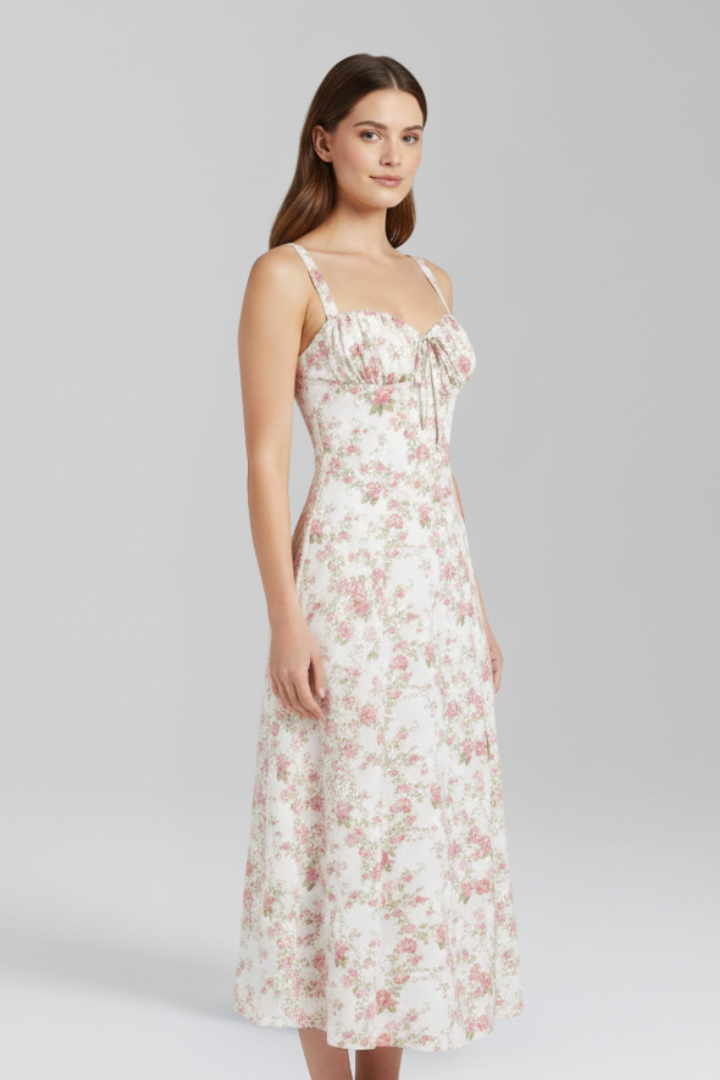 Vera | Women's Midi Dress | Shoulder Straps Patterned Skirt
