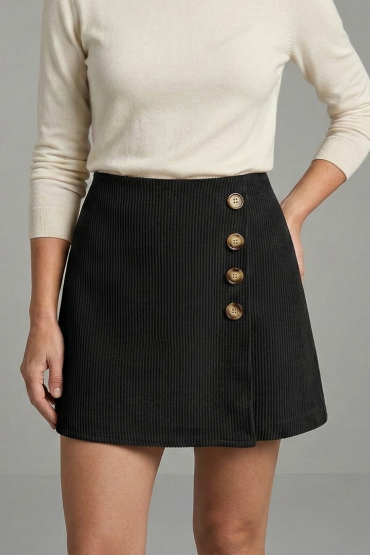 Oala | Women's A-Line Skirt | Side Buttons Ribbed
