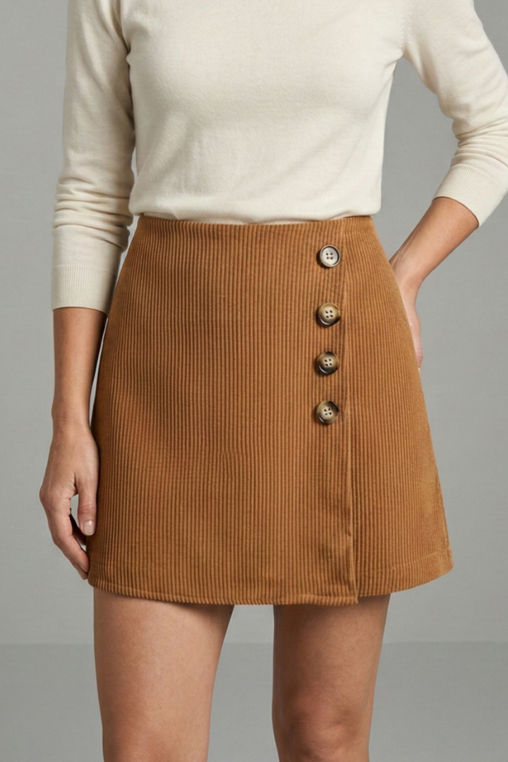 Oala | Women's A-Line Skirt | Side Buttons Ribbed