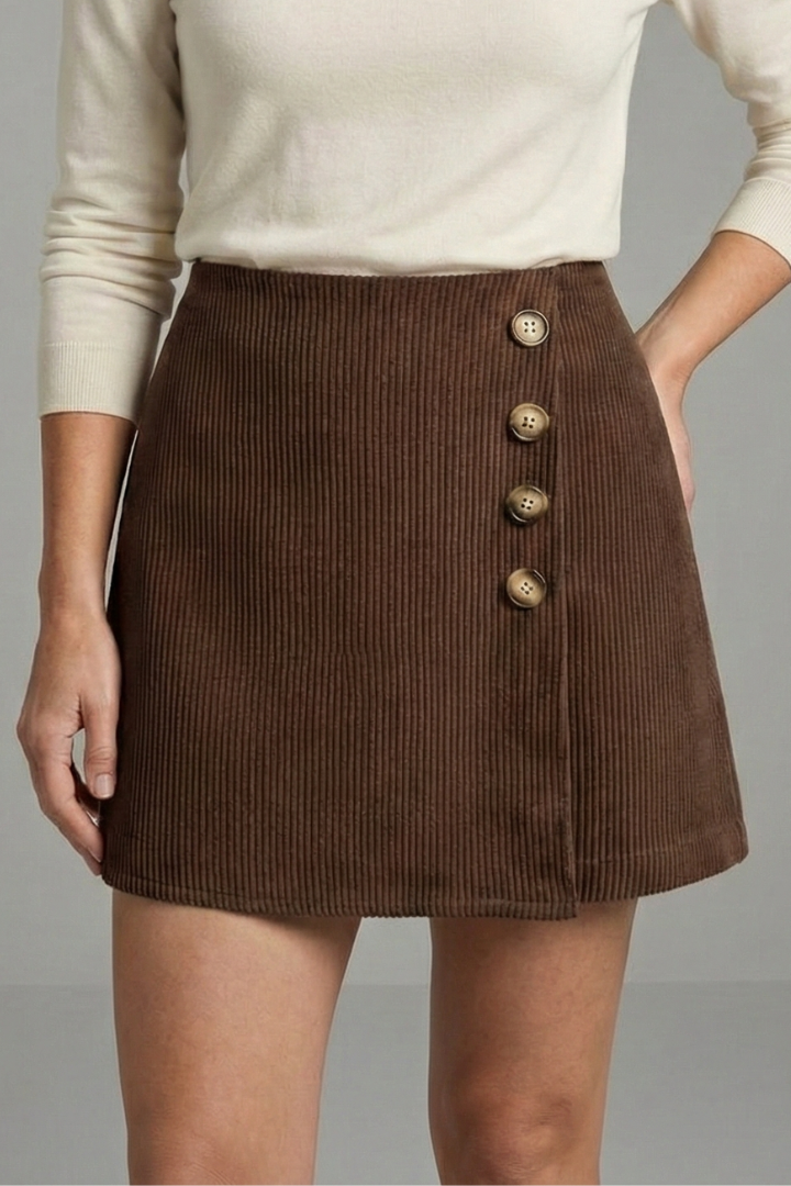Oala | Women's A-Line Skirt | Side Buttons Ribbed