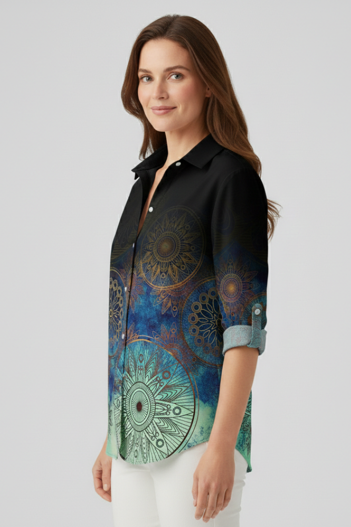 Odette | Women's Blouse | Button Closure Mandala Print