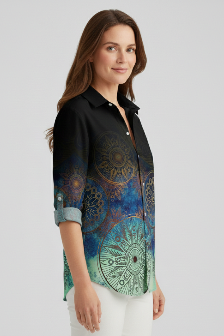 Odette | Women's Blouse | Button Closure Mandala Print