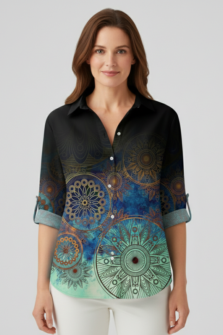 Odette | Women's Blouse | Button Closure Mandala Print
