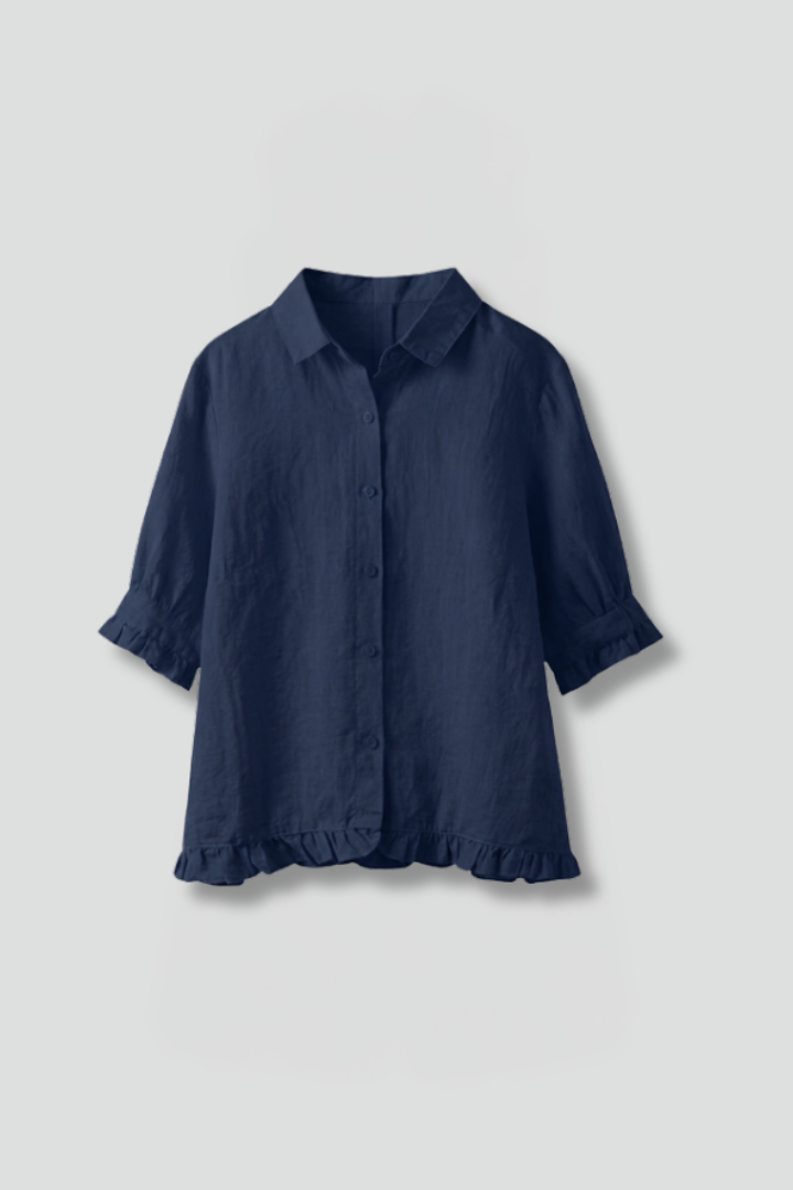 Junon | Women's Blouse | Button Closure Short Sleeves