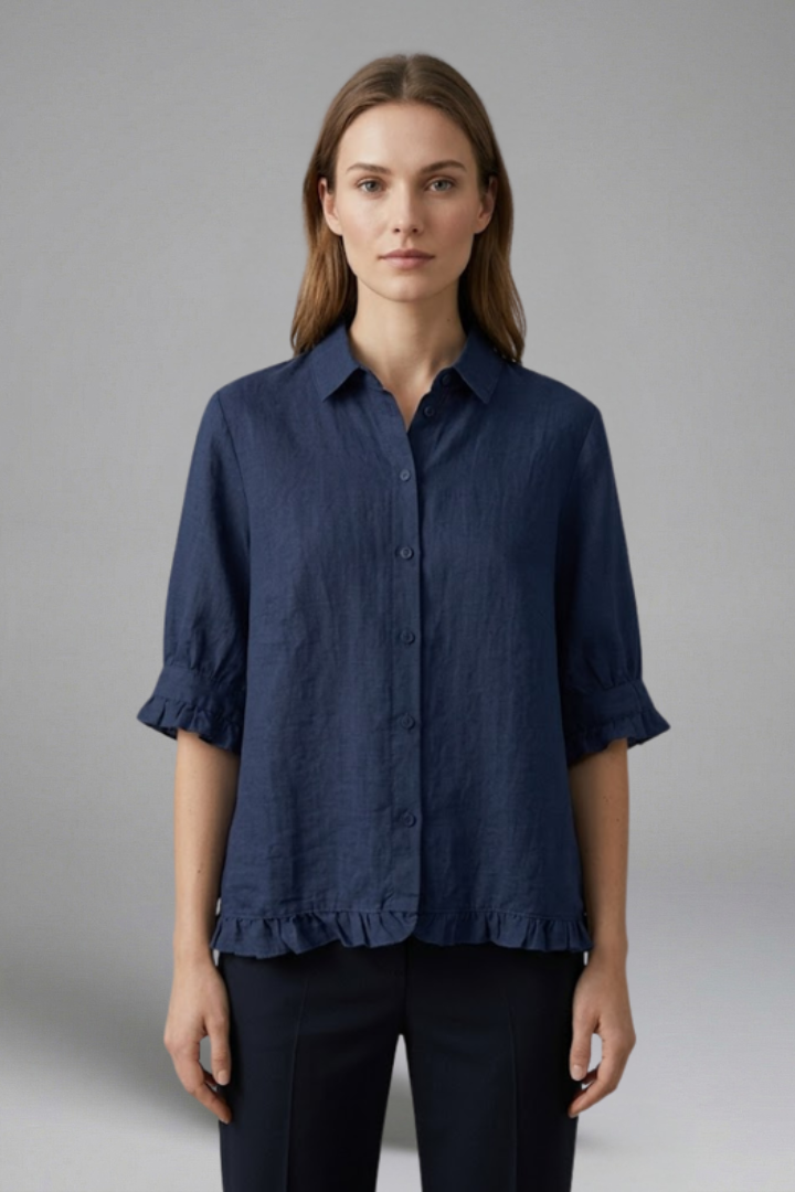 Junon | Women's Blouse | Button Closure Short Sleeves