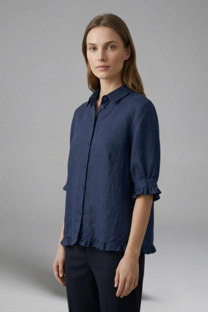 Junon | Women's Blouse | Button Closure Short Sleeves