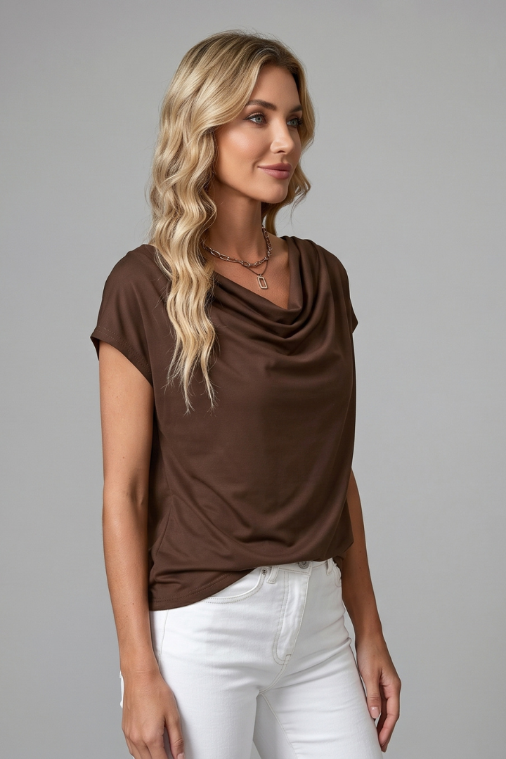 Neva | Women's Blouse | Cowl Neck Draped Front