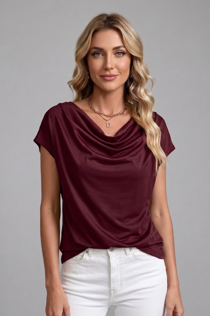 Neva | Women's Blouse | Cowl Neck Draped Front