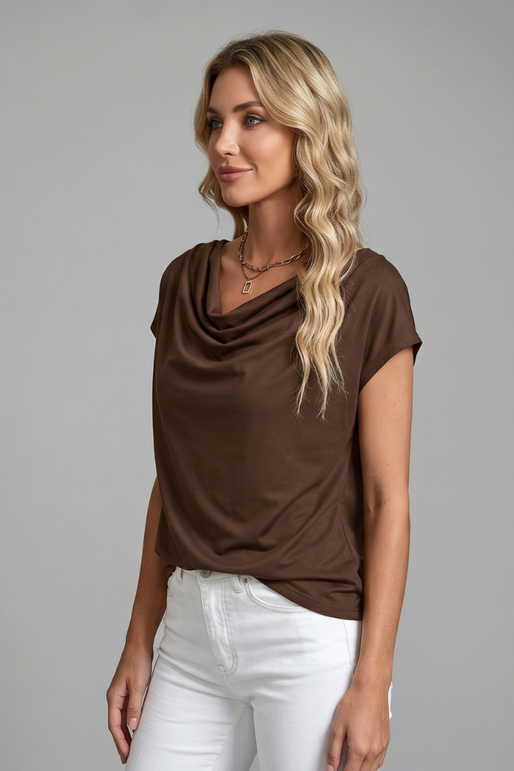 Neva | Women's Blouse | Cowl Neck Draped Front