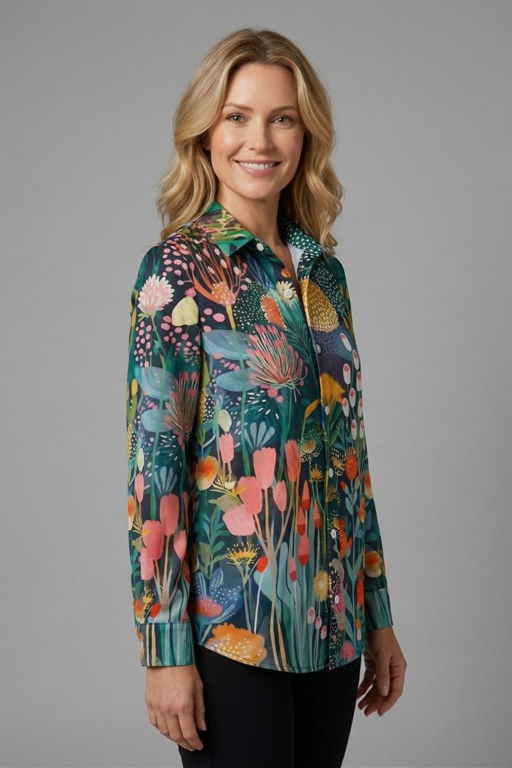 Vilma | Women's Blouse | Patterned Surface Button Closure