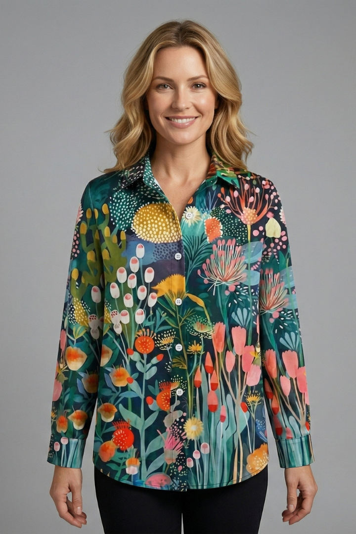Vilma | Women's Blouse | Patterned Surface Button Closure