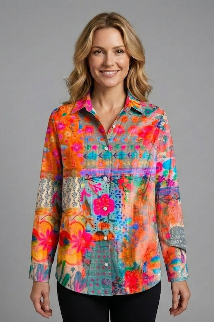 Vilma | Women's Blouse | Patterned Surface Button Closure