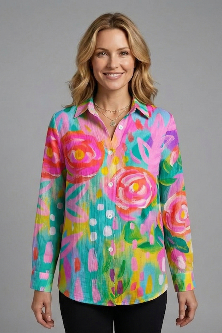 Vilma | Women's Blouse | Patterned Surface Button Closure