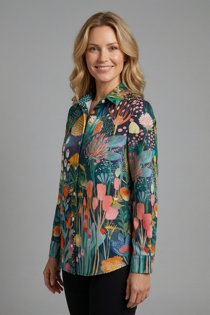 Vilma | Women's Blouse | Patterned Surface Button Closure