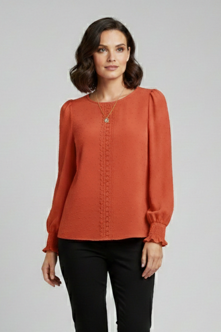 Ula | Women's Blouse | Round Neck Embroidered Detail