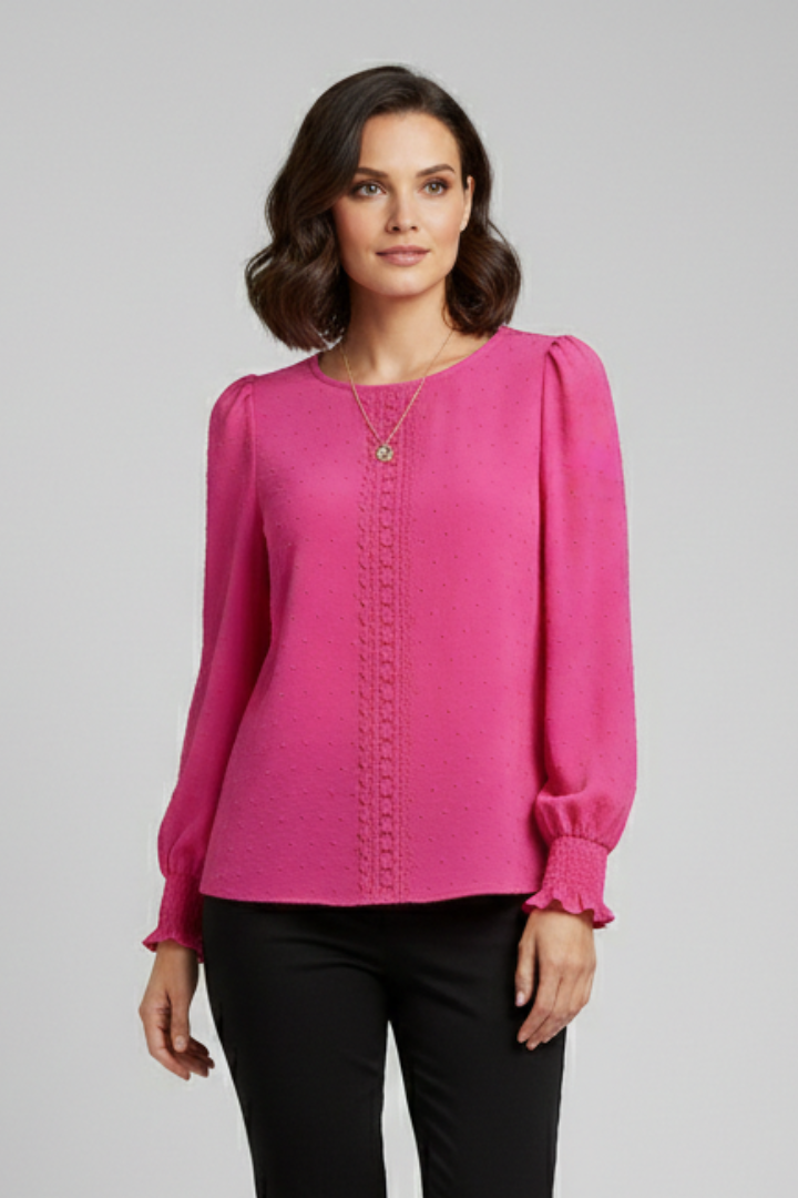 Ula | Women's Blouse | Round Neck Embroidered Detail