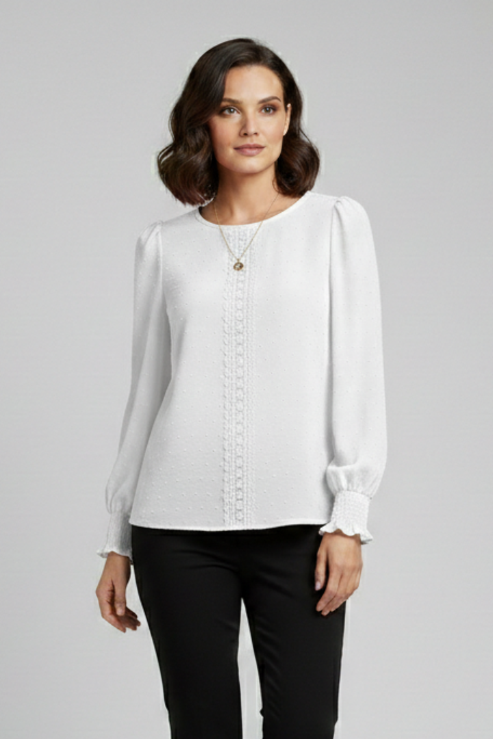 Ula | Women's Blouse | Round Neck Embroidered Detail