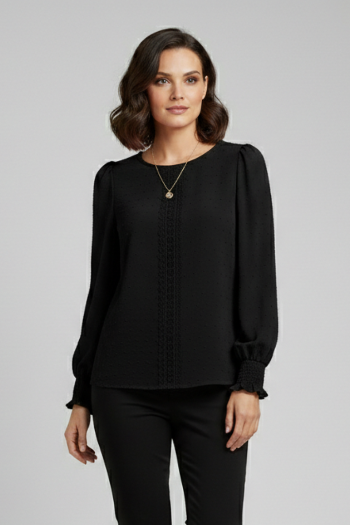 Ula | Women's Blouse | Round Neck Embroidered Detail