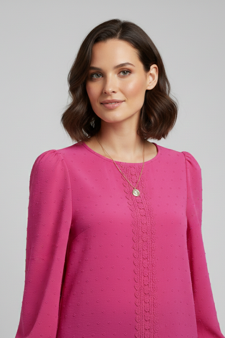 Ula | Women's Blouse | Round Neck Embroidered Detail