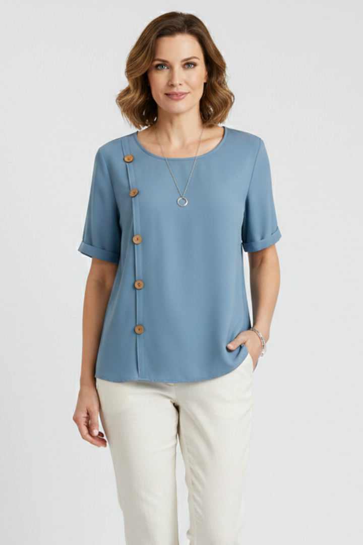Astrea | Women's Blouse | Round Neck Side Buttons