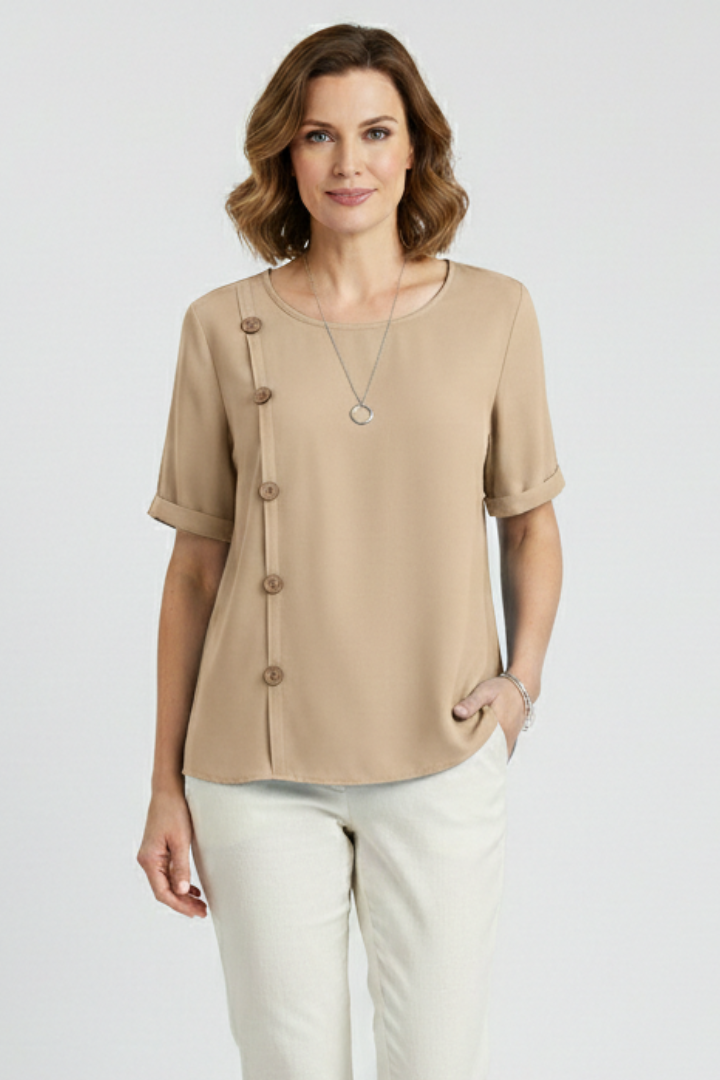Astrea | Women's Blouse | Round Neck Side Buttons