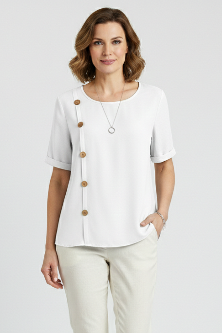 Astrea | Women's Blouse | Round Neck Side Buttons