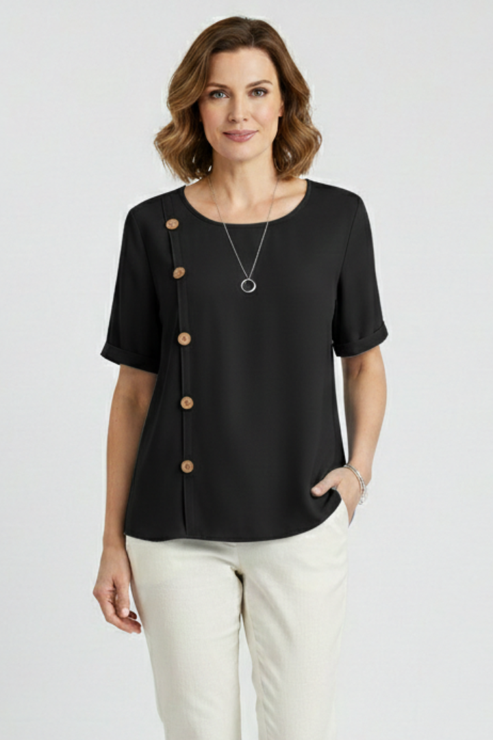 Astrea | Women's Blouse | Round Neck Side Buttons