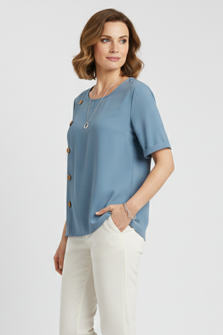 Astrea | Women's Blouse | Round Neck Side Buttons