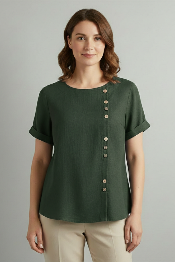 Ophelia | Women's Blouse | Round Neckline Button Detail