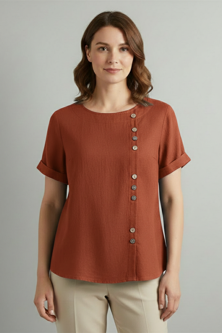 Ophelia | Women's Blouse | Round Neckline Button Detail