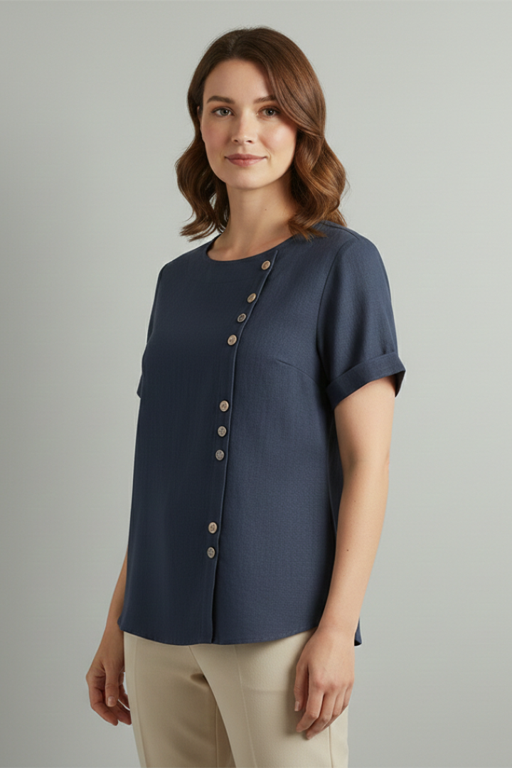 Ophelia | Women's Blouse | Round Neckline Button Detail