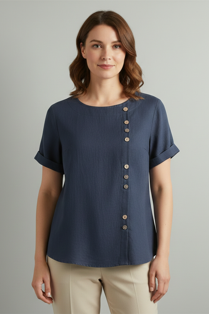 Ophelia | Women's Blouse | Round Neckline Button Detail