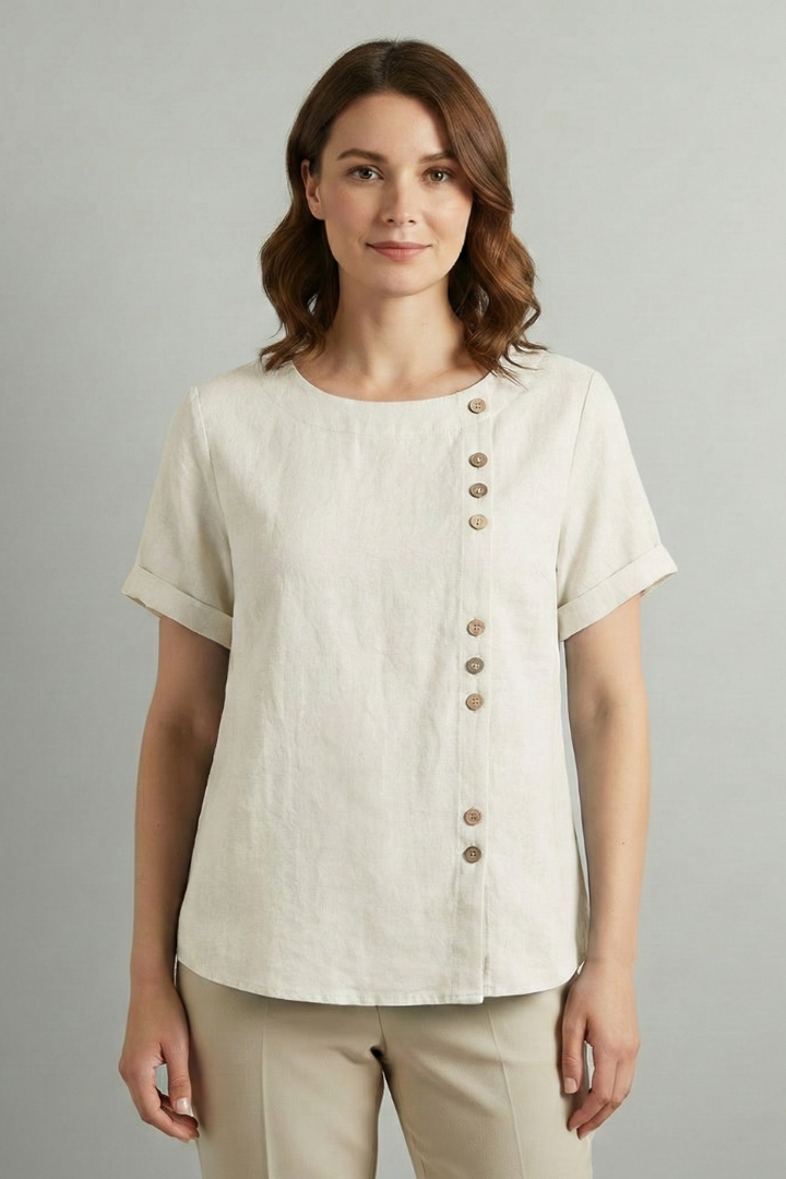 Ophelia | Women's Blouse | Round Neckline Button Detail