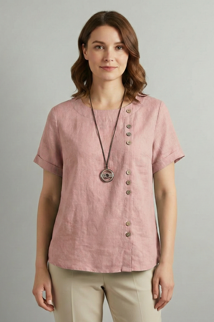 Ophelia | Women's Blouse | Round Neckline Button Detail
