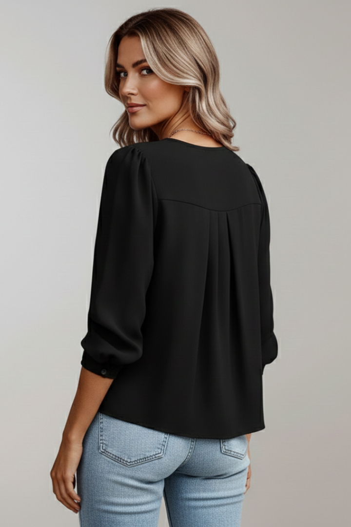Dara | Women's Blouse | Round Neckline Puff Sleeves