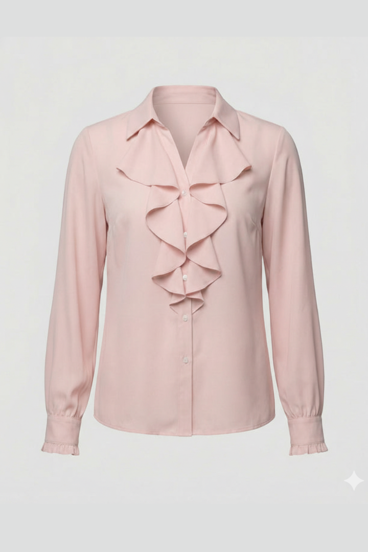 Jocasta | Women's Blouse | Ruffle Front Long Sleeves