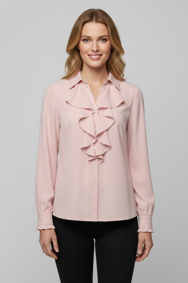 Jocasta | Women's Blouse | Ruffle Front Long Sleeves