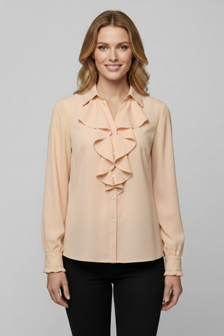 Jocasta | Women's Blouse | Ruffle Front Long Sleeves