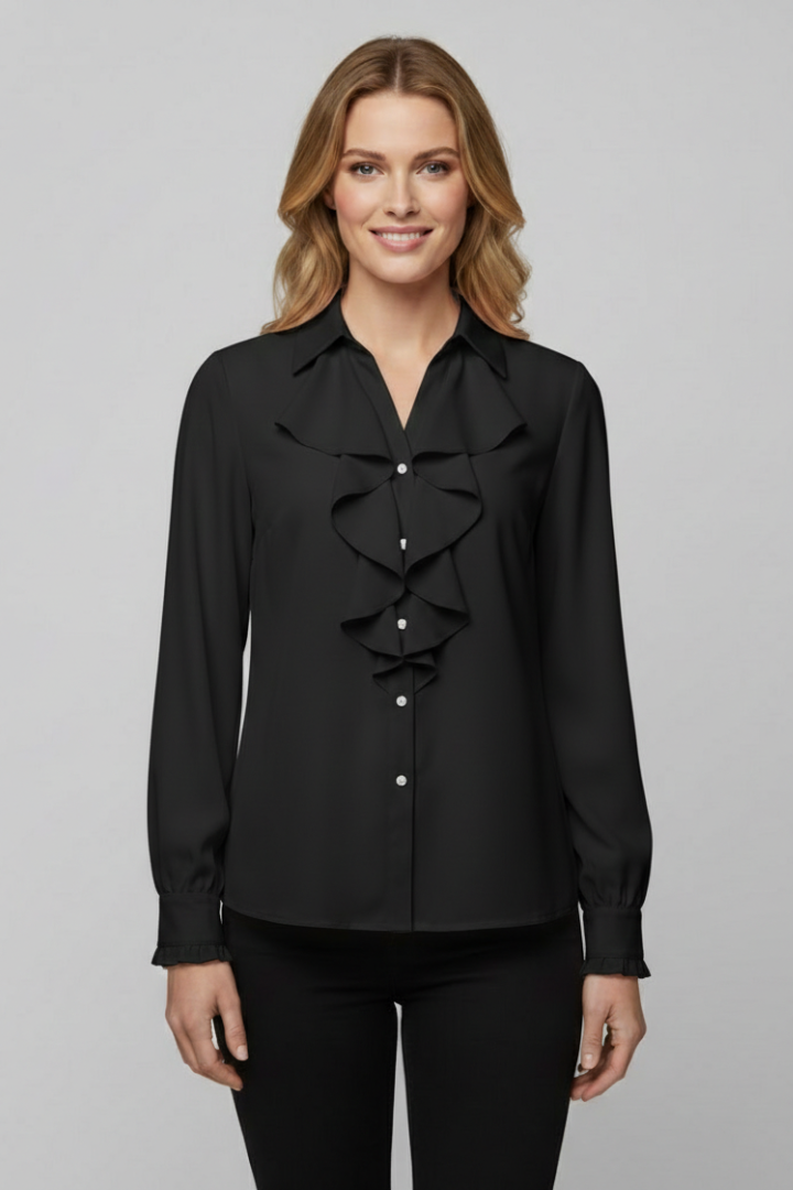 Jocasta | Women's Blouse | Ruffle Front Long Sleeves