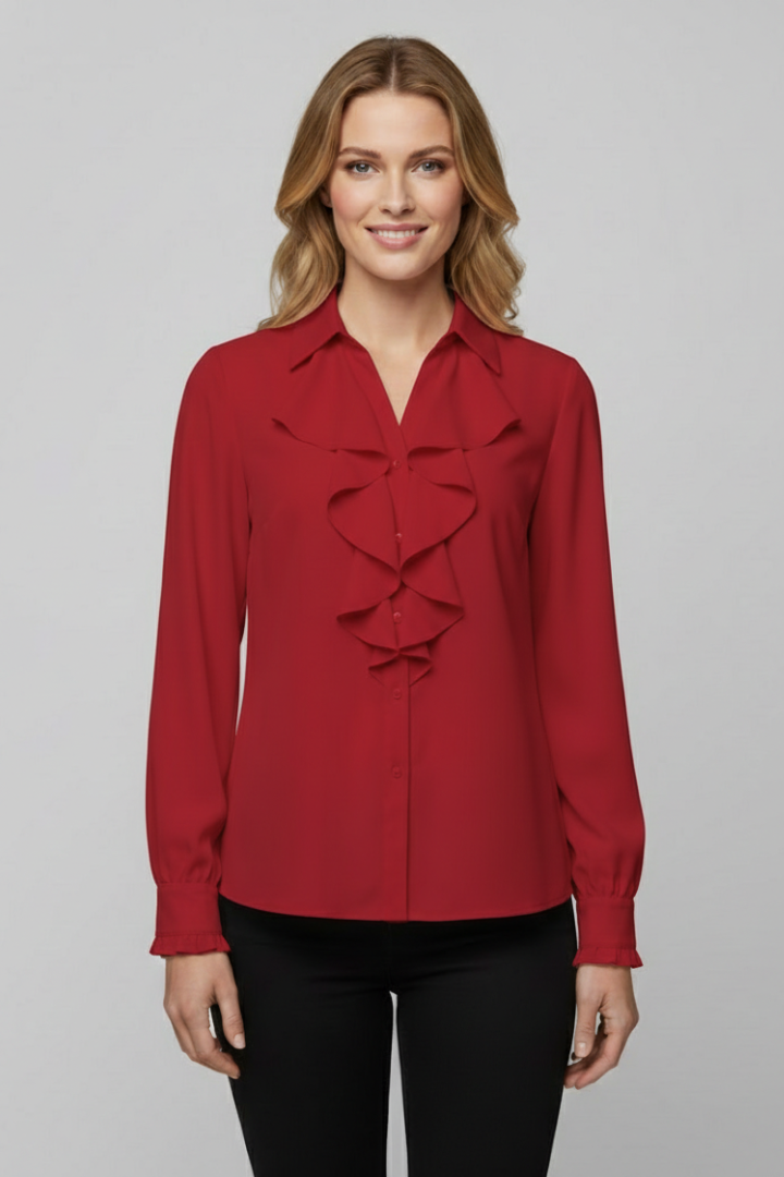Jocasta | Women's Blouse | Ruffle Front Long Sleeves