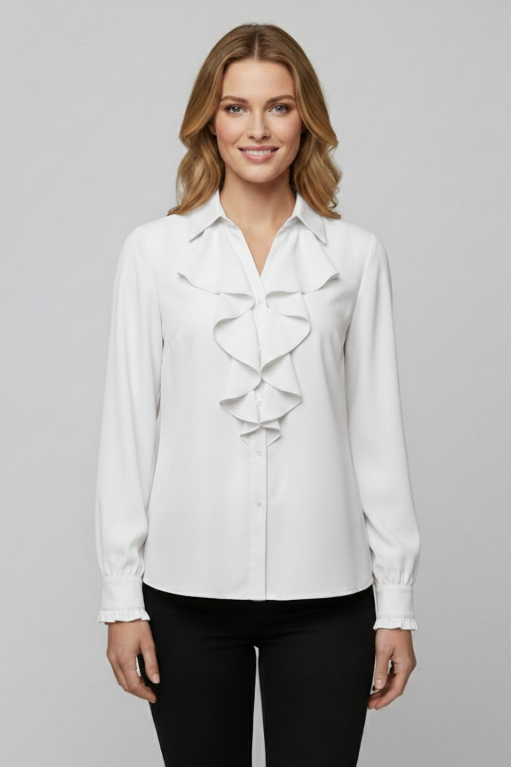 Jocasta | Women's Blouse | Ruffle Front Long Sleeves